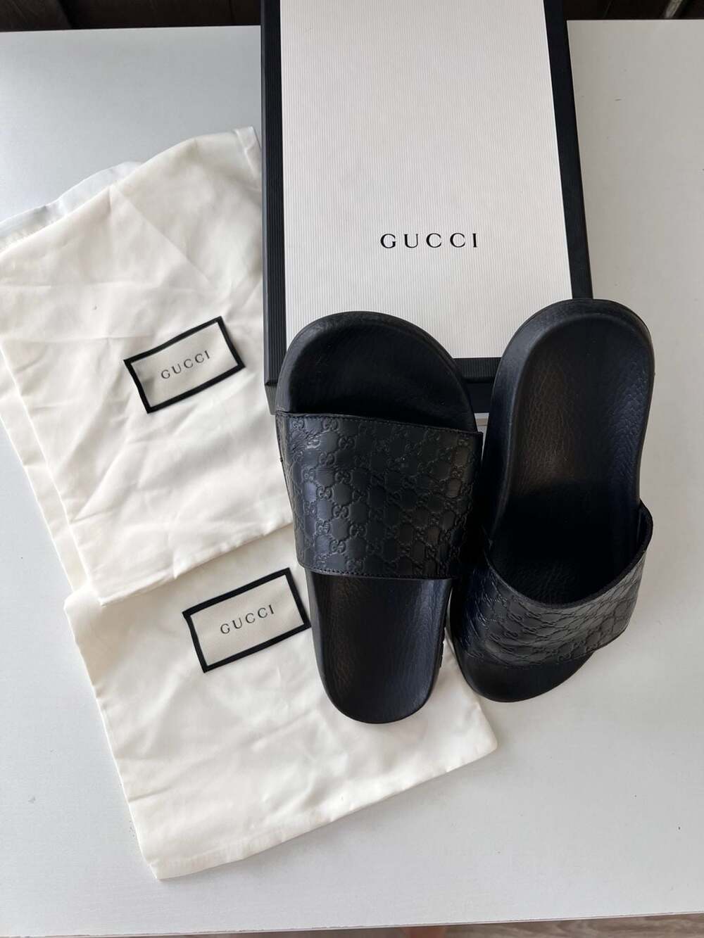Gucci Microguccissima Soft Leather Slides Black Size 37